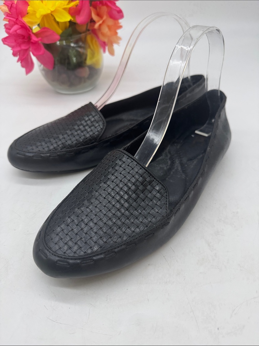 Born Black Woven Leather Slip-On Loafers Size 9